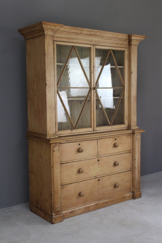 Continental Stripped Pine Glazed Dresser - Kernow Furniture