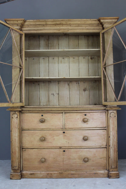 Continental Stripped Pine Glazed Dresser - Kernow Furniture