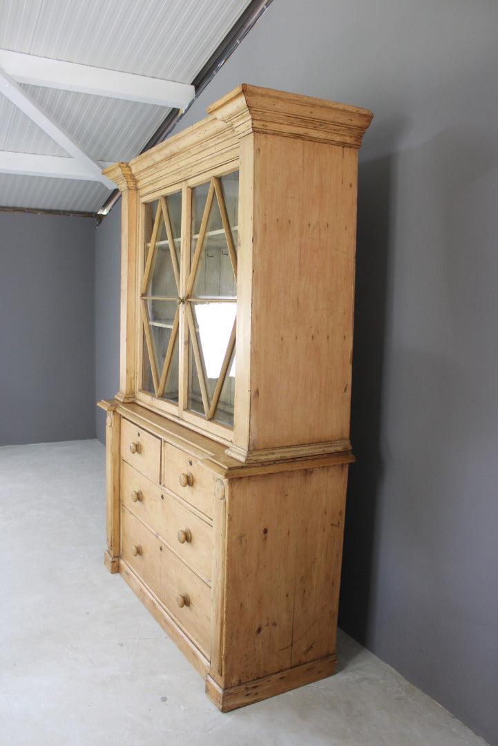 Continental Stripped Pine Glazed Dresser - Kernow Furniture