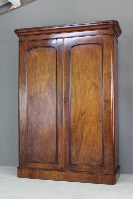 Antique Victorian Double Mahogany Wardrobe - Kernow Furniture