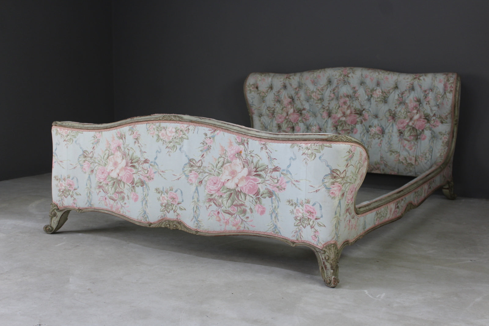 French Floral Upholstered Corbeille Bed Frame - Kernow Furniture