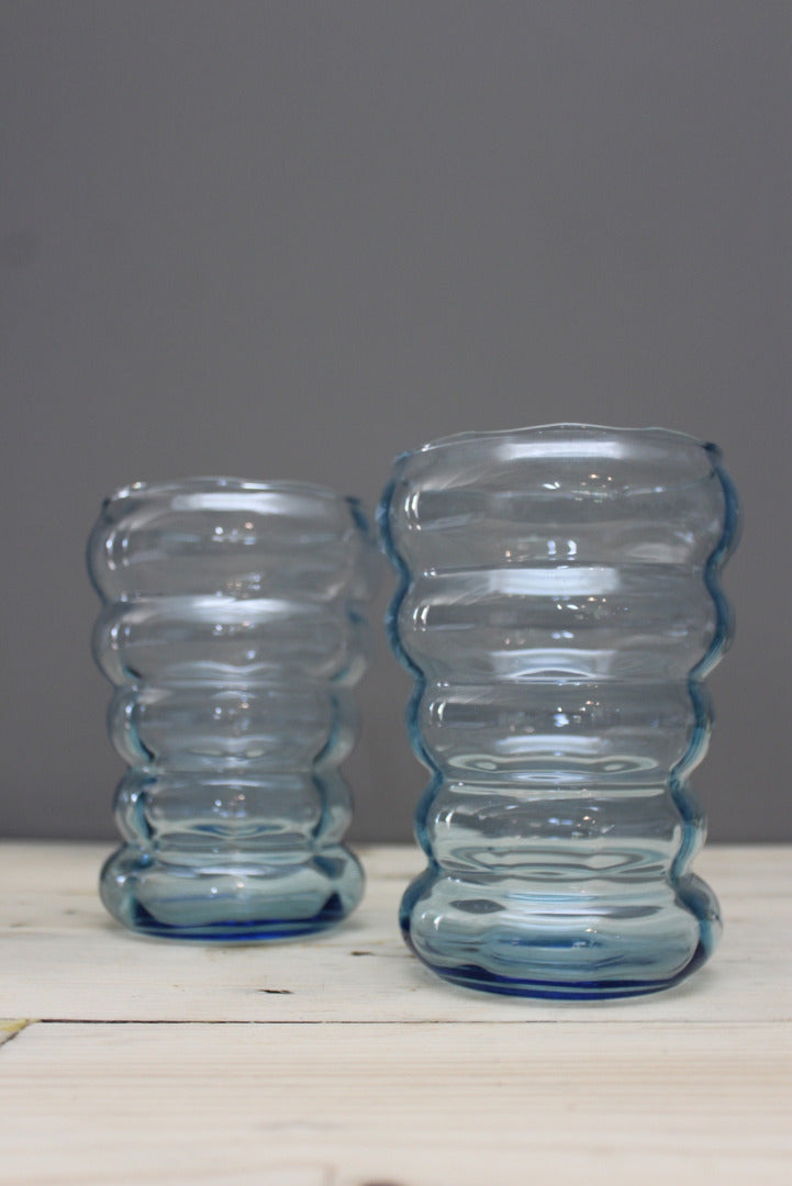 Pair Retro Blue Glass Vase - Kernow Furniture