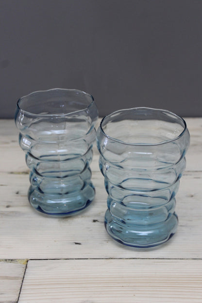 Pair Retro Blue Glass Vase - Kernow Furniture