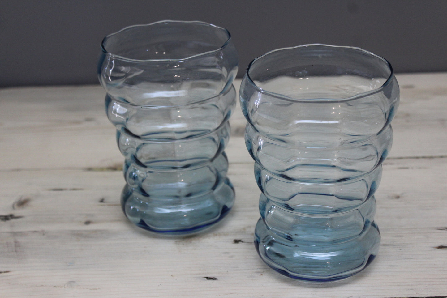 Pair Retro Blue Glass Vase - Kernow Furniture