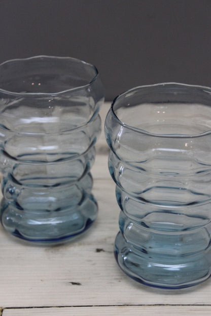 Pair Retro Blue Glass Vase - Kernow Furniture