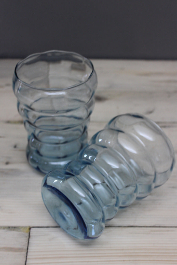 Pair Retro Blue Glass Vase - Kernow Furniture