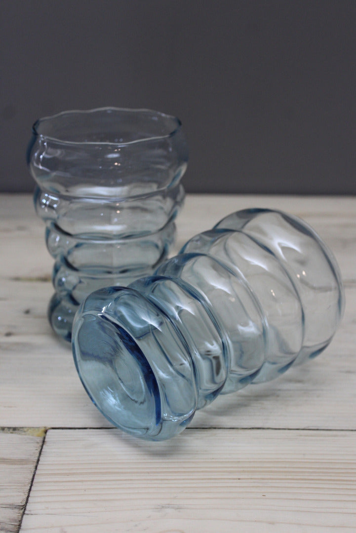 Pair Retro Blue Glass Vase - Kernow Furniture