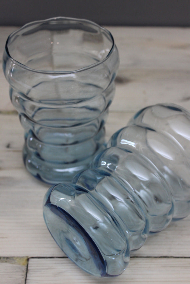 Pair Retro Blue Glass Vase - Kernow Furniture