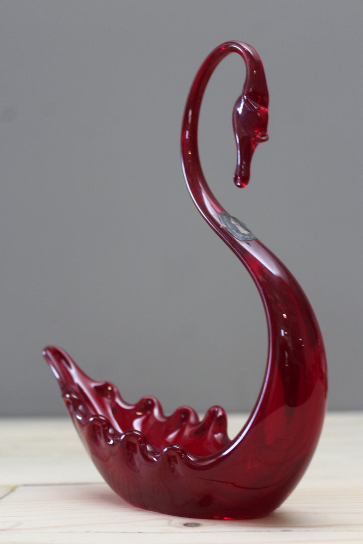 Whitefriars Red Glass Swan - Kernow Furniture