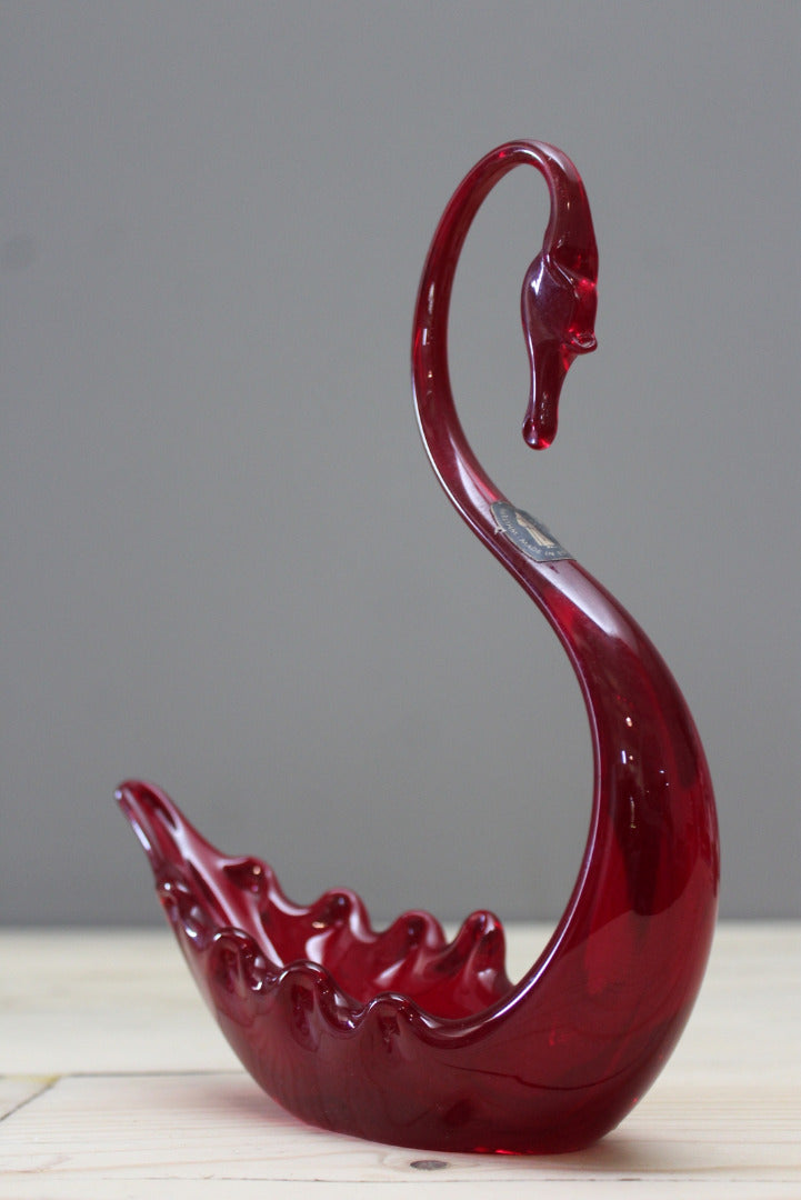 Whitefriars Red Glass Swan - Kernow Furniture