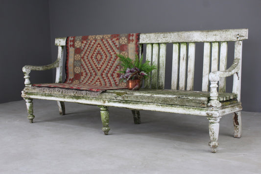 Large Antique Painted Pine Garden Bench Hall Kitchen - Kernow Furniture