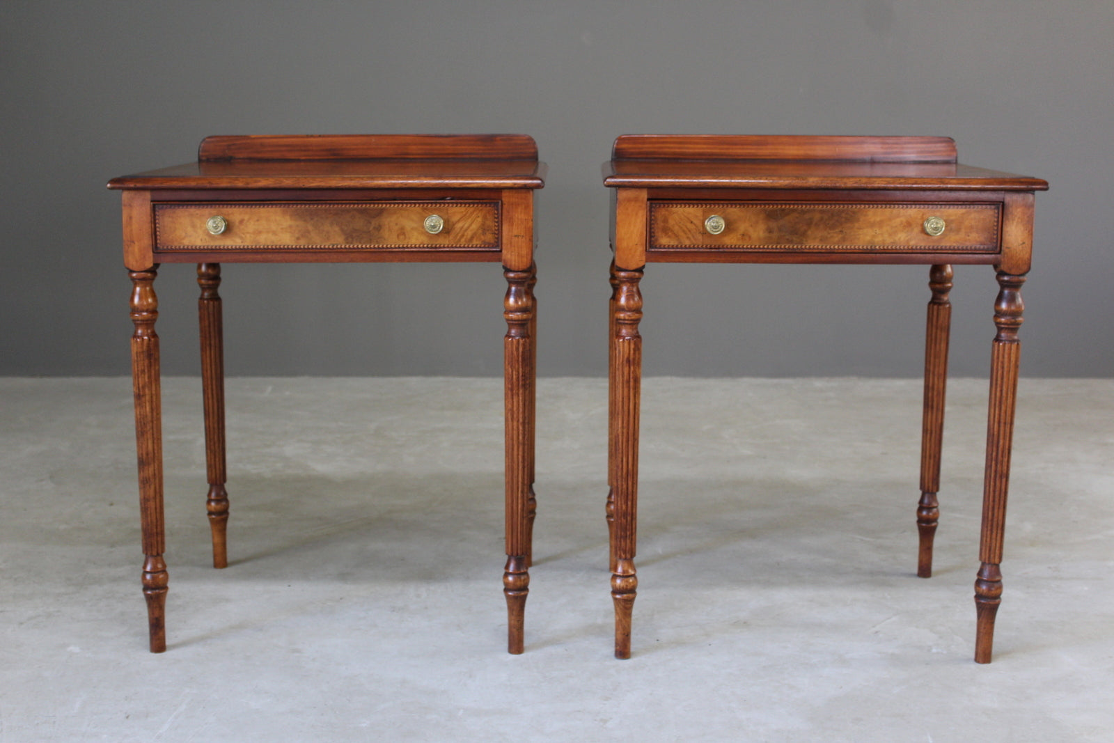 Pair Sheraton Style Burr Walnut Side Tables - Kernow Furniture