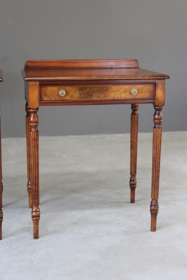 Pair Sheraton Style Burr Walnut Side Tables - Kernow Furniture