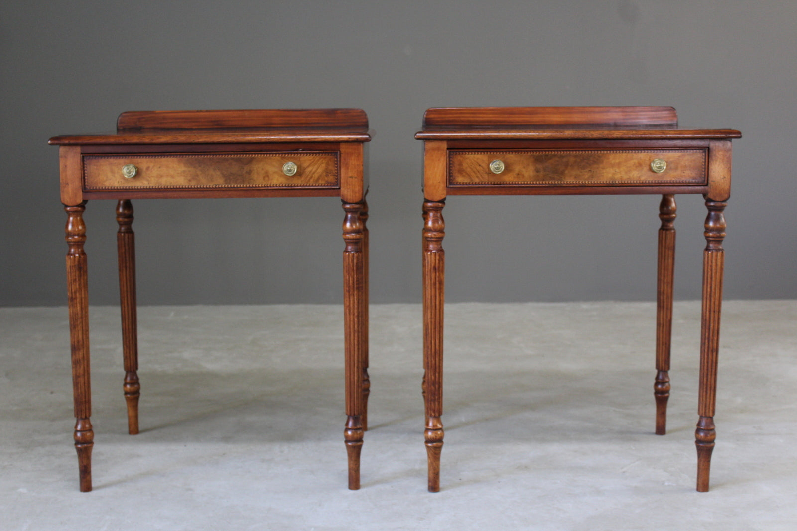 Pair Sheraton Style Burr Walnut Side Tables - Kernow Furniture