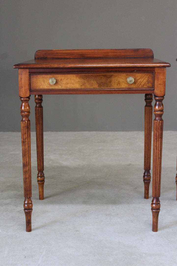 Pair Sheraton Style Burr Walnut Side Tables - Kernow Furniture