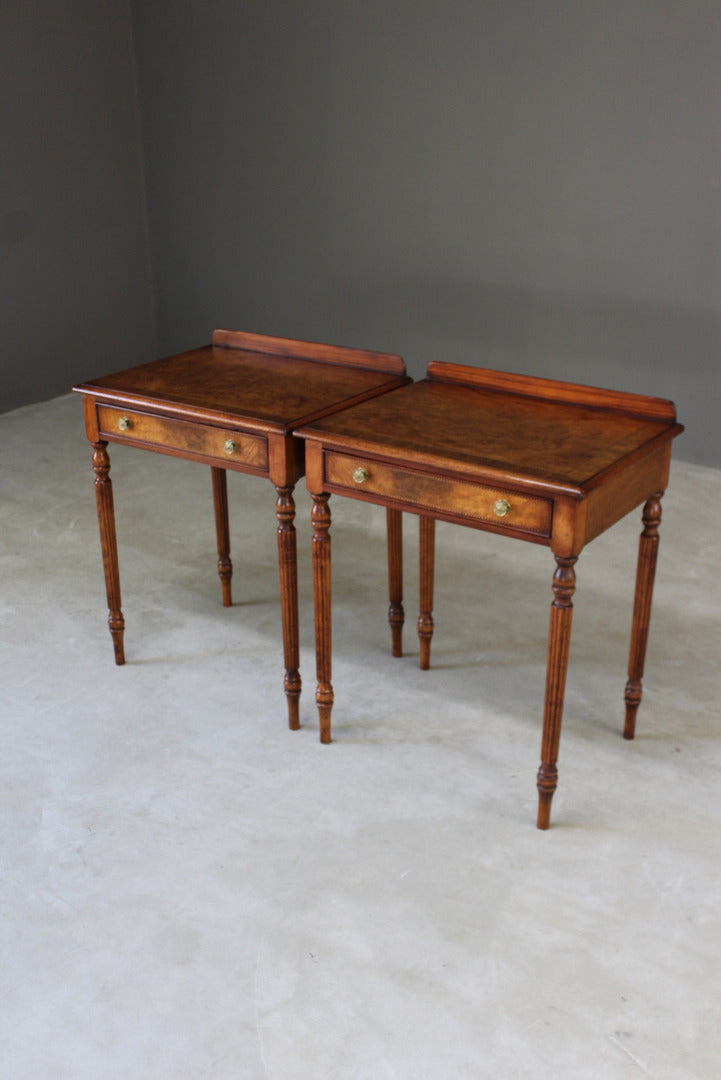 Pair Sheraton Style Burr Walnut Side Tables - Kernow Furniture