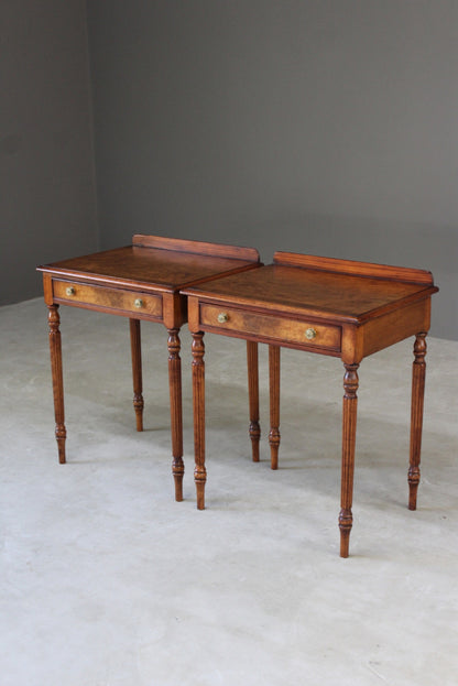 Pair Sheraton Style Burr Walnut Side Tables - Kernow Furniture