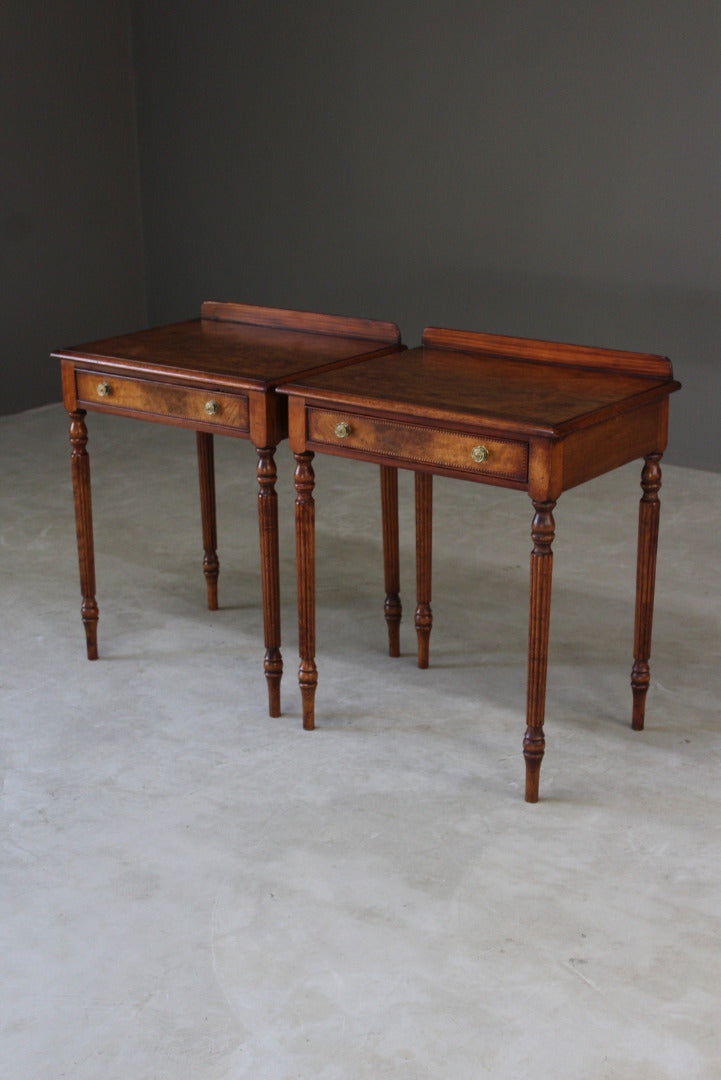 Pair Sheraton Style Burr Walnut Side Tables - Kernow Furniture