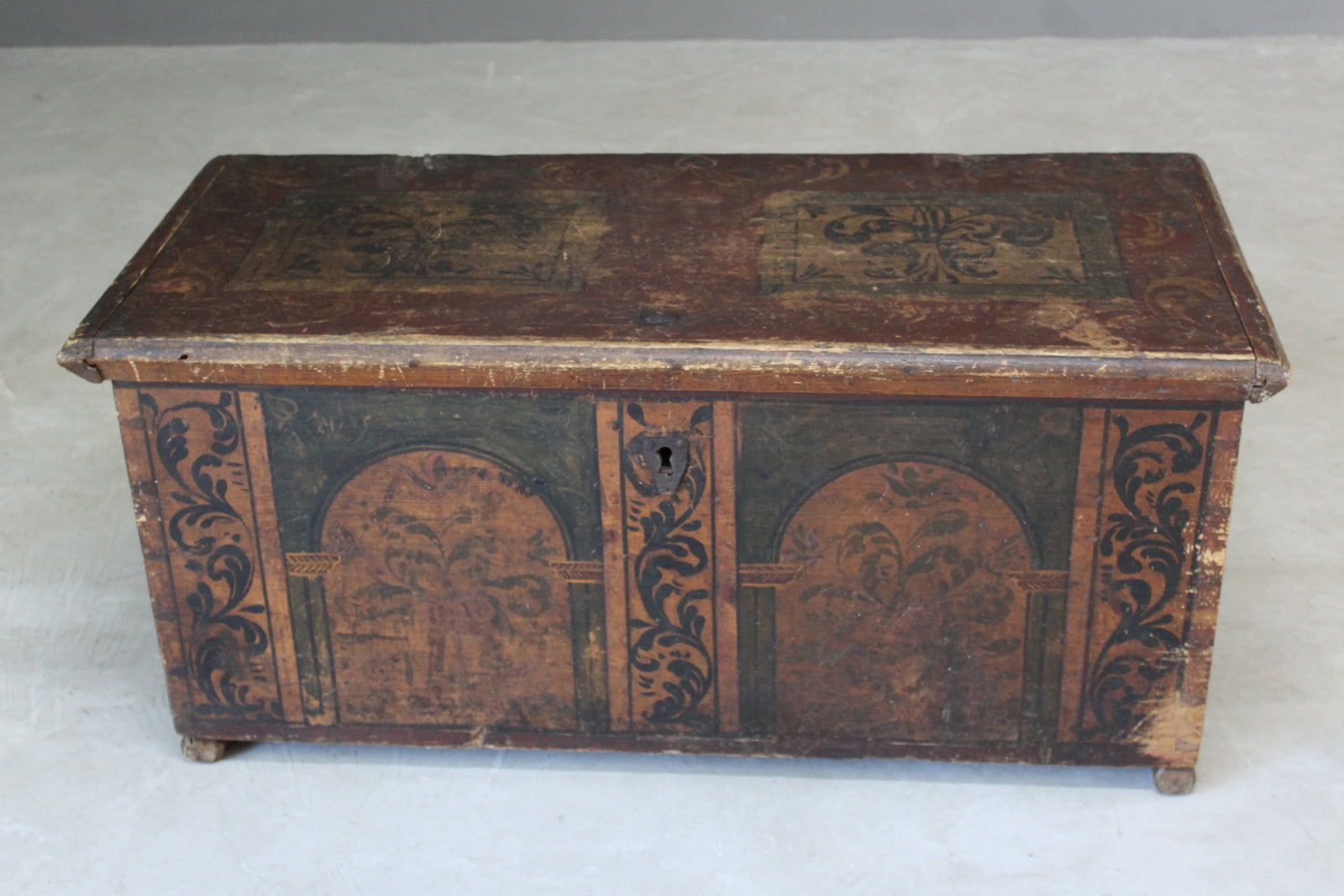 Antique Italian Painted Pine Trunk - Kernow Furniture