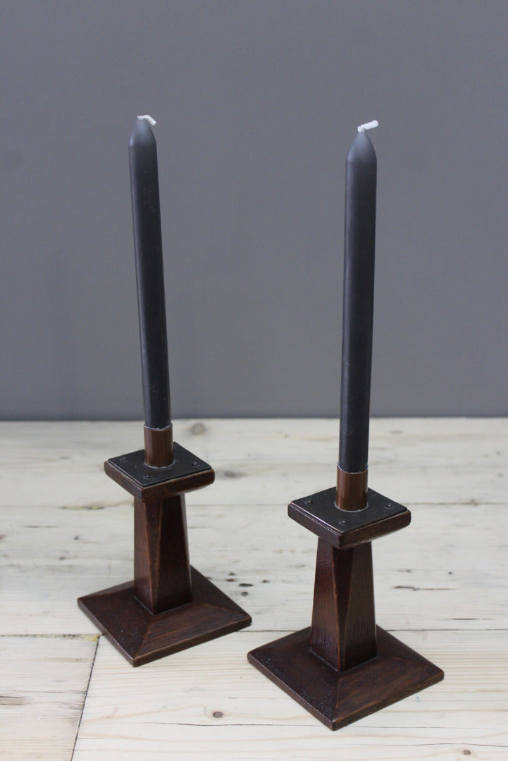 Pair Arts & Crafts Candlesticks - Kernow Furniture