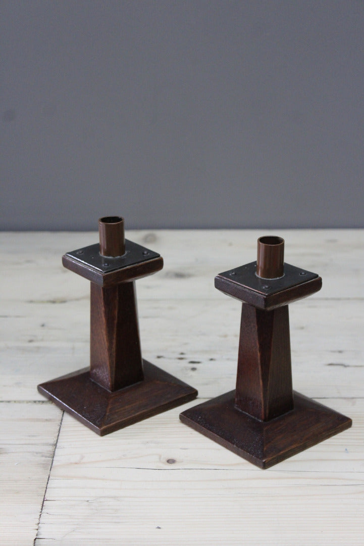 Pair Arts & Crafts Candlesticks - Kernow Furniture