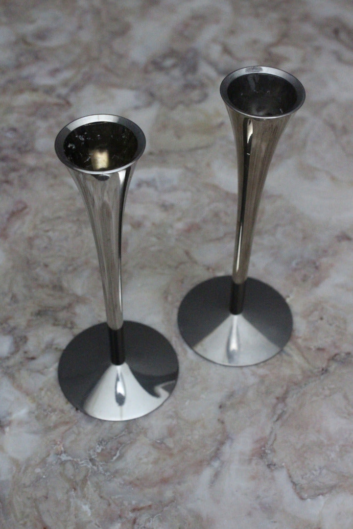 Pair Chrome Solingen Candlesticks - Kernow Furniture