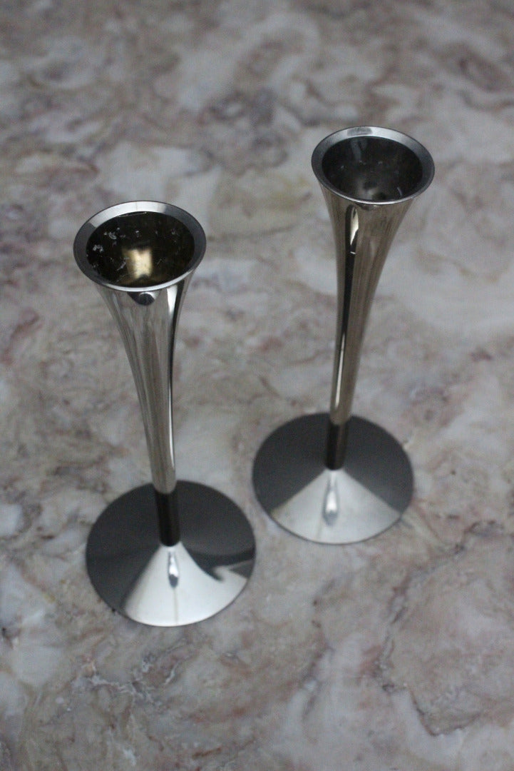 Pair Chrome Solingen Candlesticks - Kernow Furniture