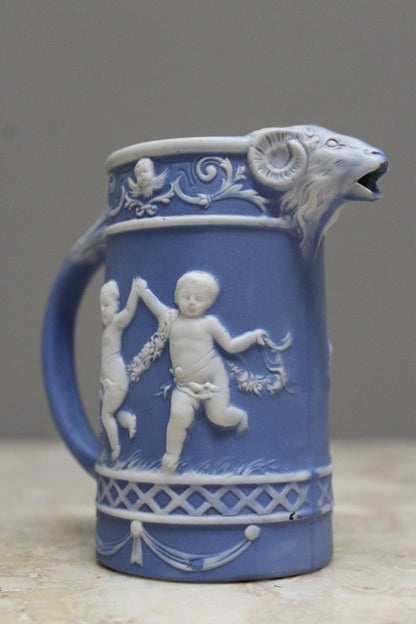 Jasperware Ram's Head Blue Jug - Kernow Furniture