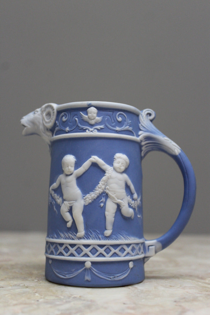 Jasperware Ram's Head Blue Jug - Kernow Furniture