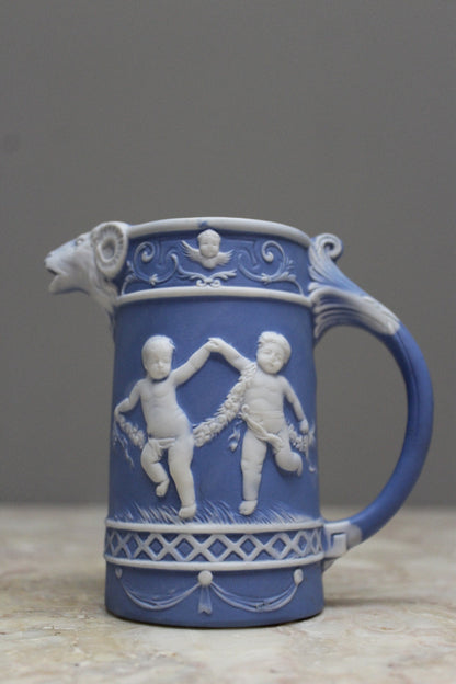 Jasperware Ram's Head Blue Jug - Kernow Furniture