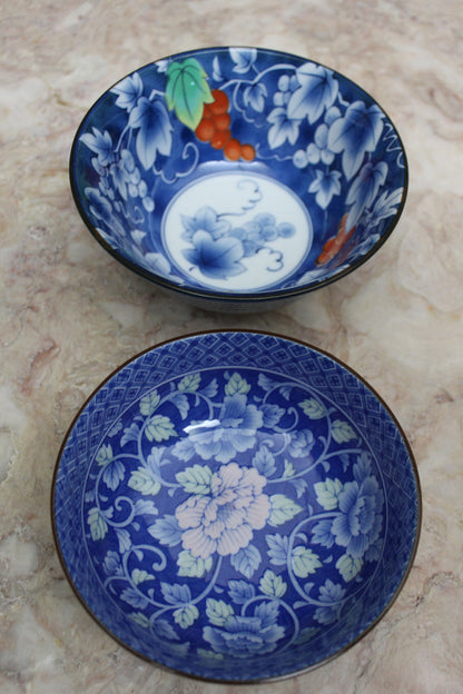 Pair Blue Oriental Bowls - Kernow Furniture