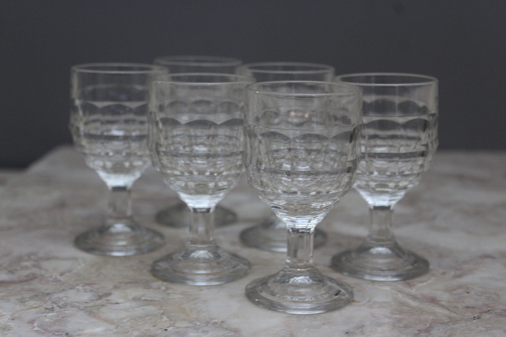 6 Vintage Moulded Liquer Glasses - Kernow Furniture