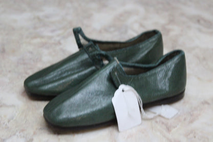 Pair Childs Hand Made Green Leather Shoes - Kernow Furniture