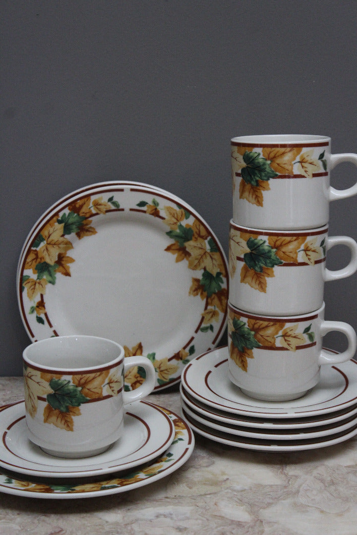 Autumn Leaf Tea Set Cups Saucers Plates - Kernow Furniture