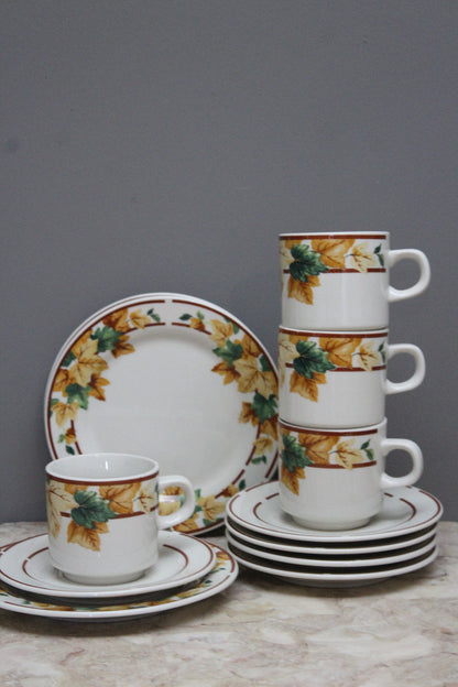 Autumn Leaf Tea Set Cups Saucers Plates - Kernow Furniture