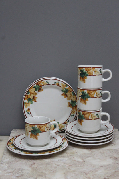 Autumn Leaf Tea Set Cups Saucers Plates - Kernow Furniture