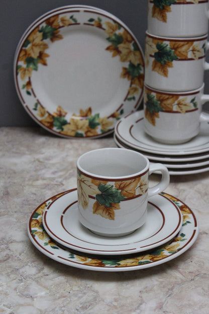 Autumn Leaf Tea Set Cups Saucers Plates - Kernow Furniture