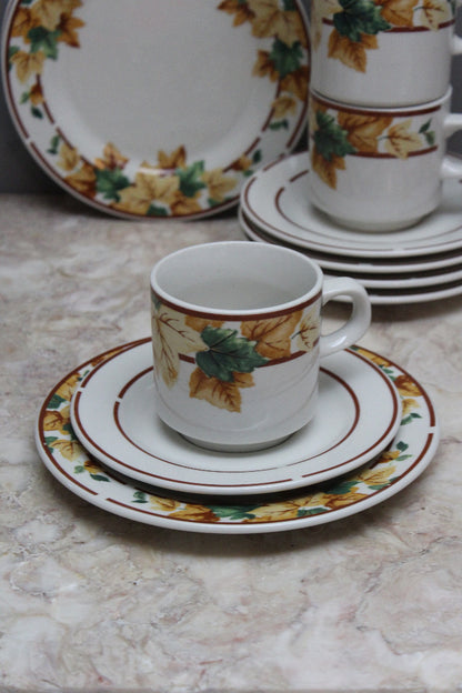 Autumn Leaf Tea Set Cups Saucers Plates - Kernow Furniture