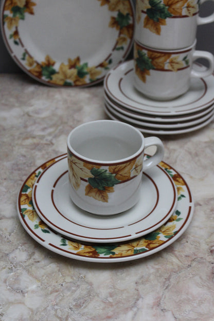 Autumn Leaf Tea Set Cups Saucers Plates - Kernow Furniture