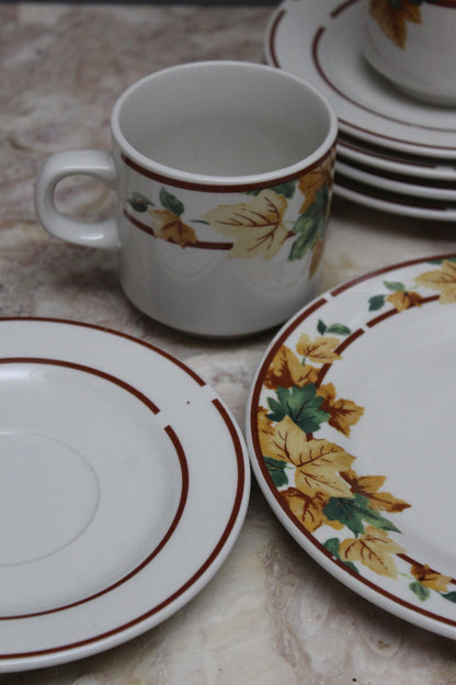 Autumn Leaf Tea Set Cups Saucers Plates - Kernow Furniture