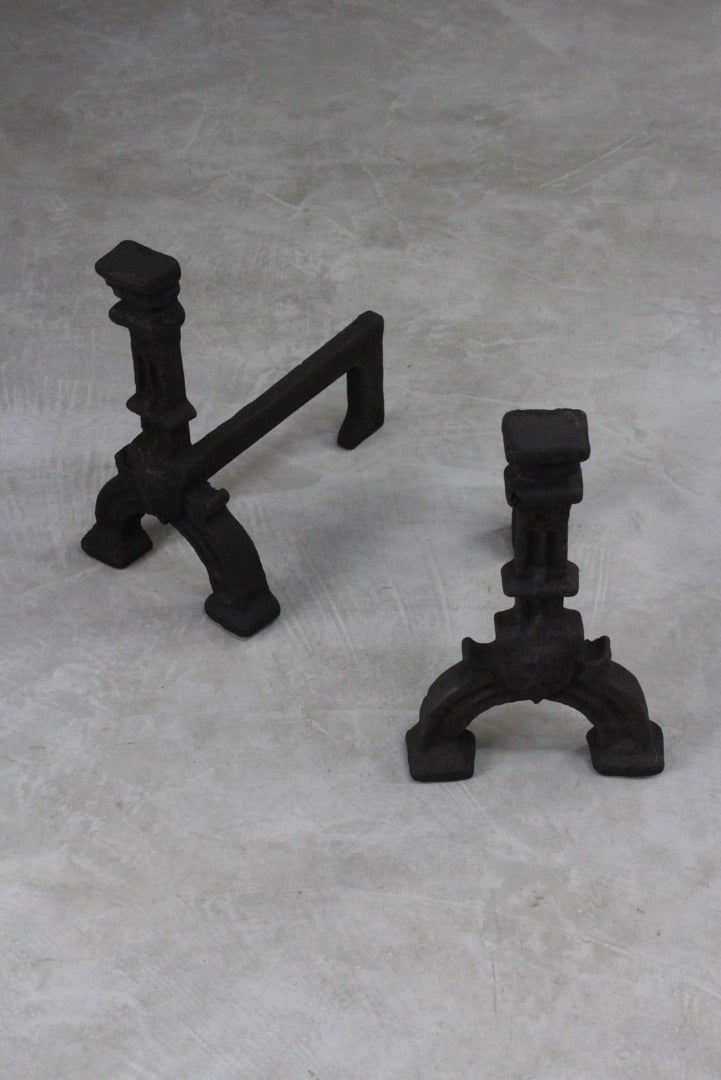 Pair Cast Iron Andirons Fire Dogs - Kernow Furniture