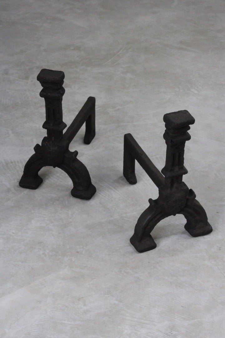 Pair Cast Iron Andirons Fire Dogs - Kernow Furniture