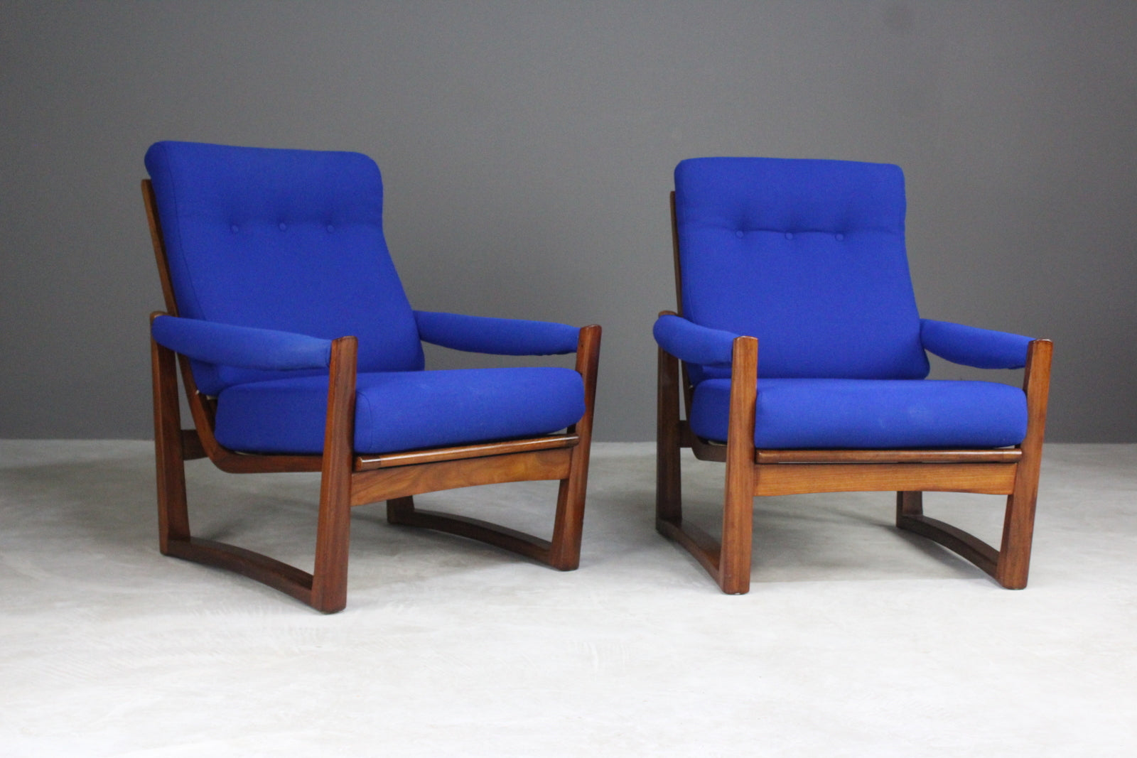 Pair Retro Guy Rogers Virginia Teak Armchairs - Kernow Furniture