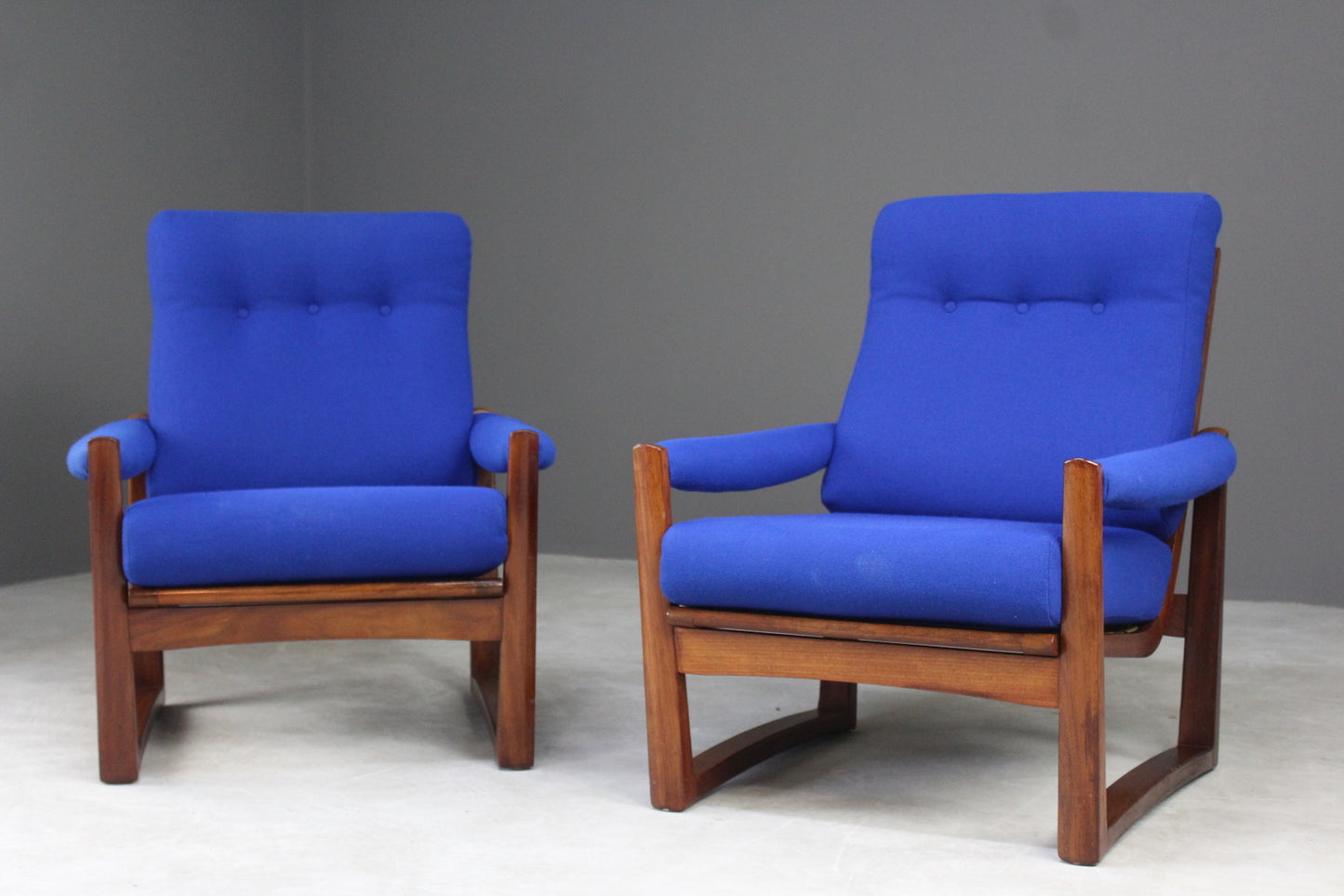 Pair Retro Guy Rogers Virginia Teak Armchairs - Kernow Furniture