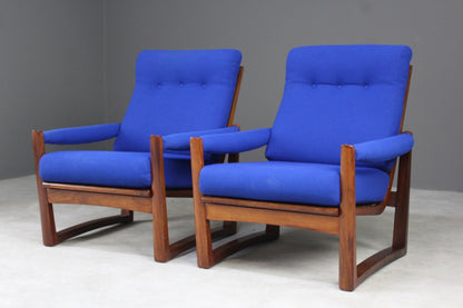 Pair Retro Guy Rogers Virginia Teak Armchairs - Kernow Furniture