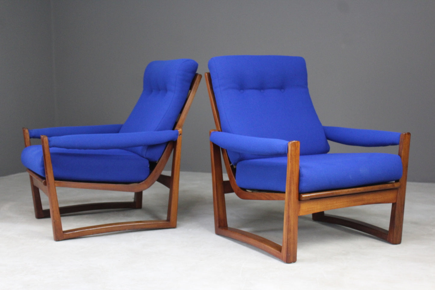 Pair Retro Guy Rogers Virginia Teak Armchairs - Kernow Furniture