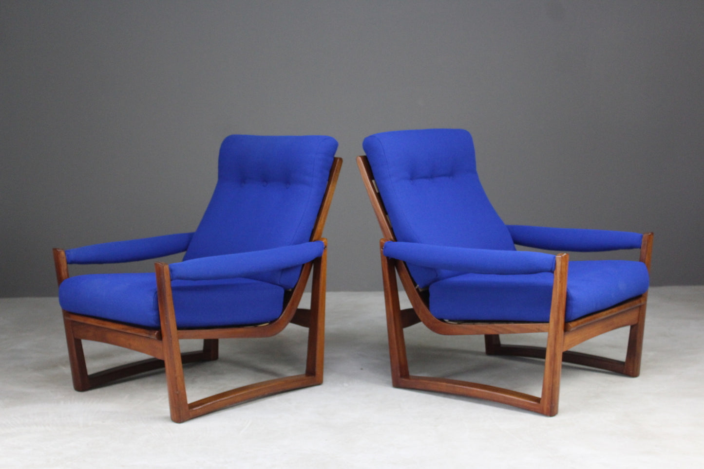 Pair Retro Guy Rogers Virginia Teak Armchairs - Kernow Furniture