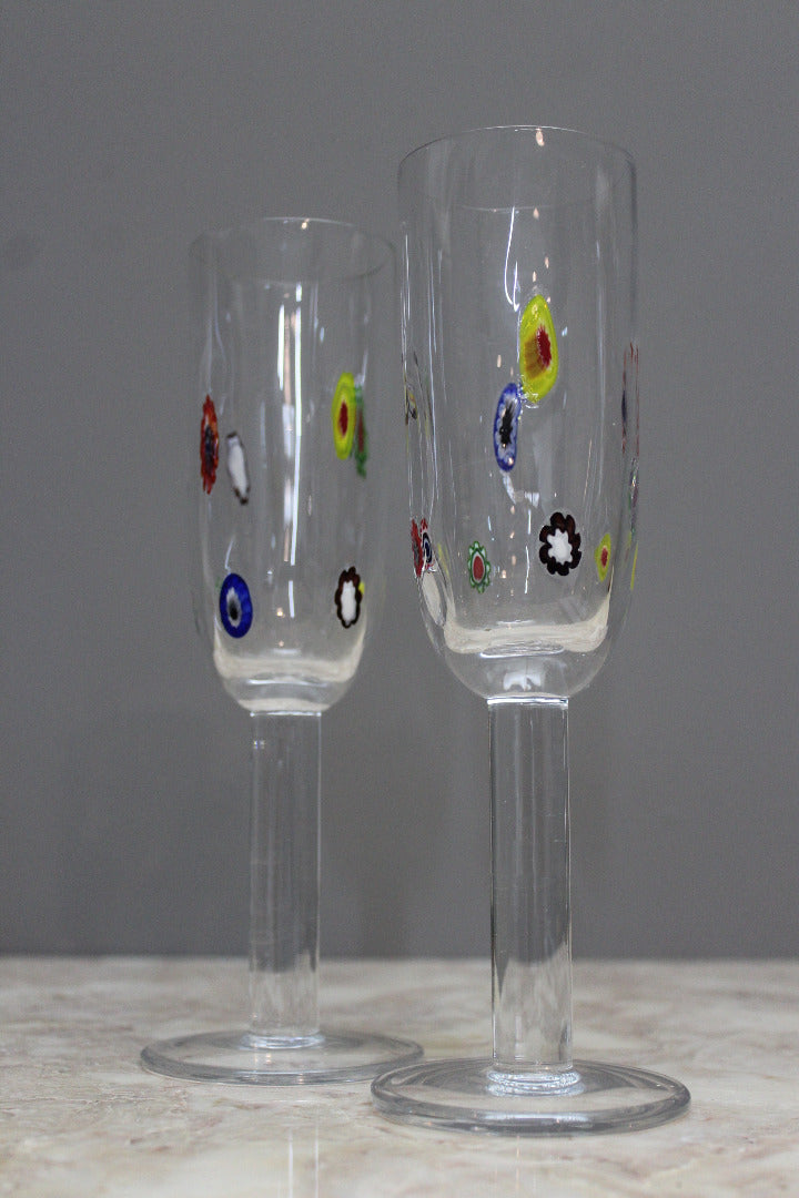 Pair Millefiori Glass Flutes - Kernow Furniture