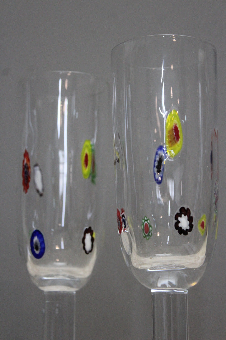 Pair Millefiori Glass Flutes - Kernow Furniture