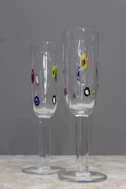 Pair Millefiori Glass Flutes - Kernow Furniture